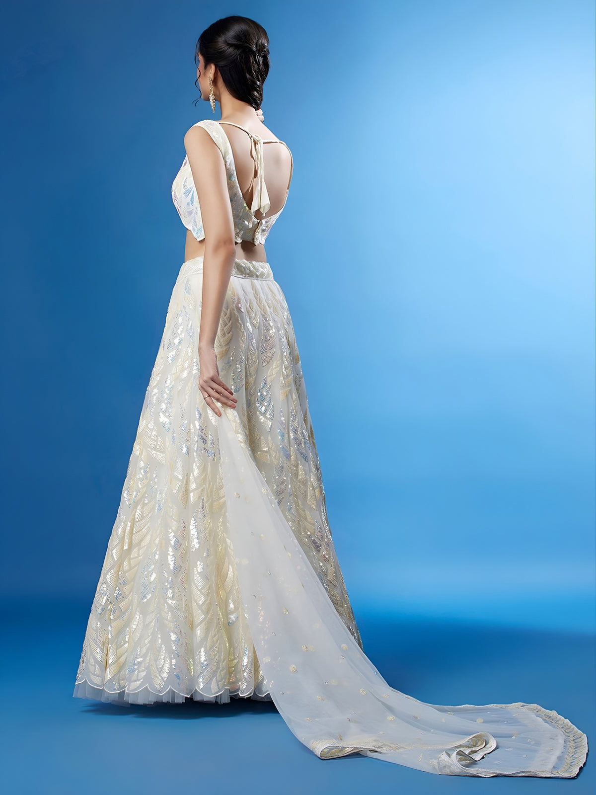 NET FABRIC HEAVY SEQUINNED WORK LEHENGA  CHOLI AND DUPATTA WHITE COLOUR