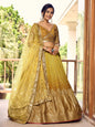 WOMEN WEDDING LEHENGA GEORGETTE FABRICRAJPUTI RAJASTHANI DRESS YELLOW COLOUR AND GOLD SHADE