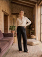 TEXTURED WIDE -LEG PALAZZO PANT BLACK COLOUR